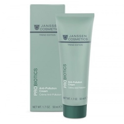 Tubo e caixa de creme anti-poluição Janssen Cosmetics, Trend Edition, cor verde clara