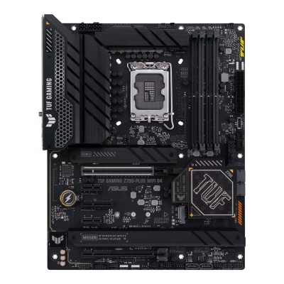 Placa mãe ASUS TUF GAMING Z790-PLUS WIFI D4 preto com slots de RAM e dissipadores térmicos