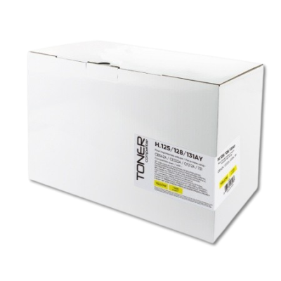 Caixa branca de toner com etiquetas pretas e amarelas