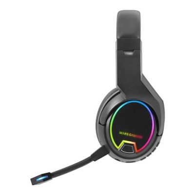 Auricular gaming preto com LED multicolor e microfone azul