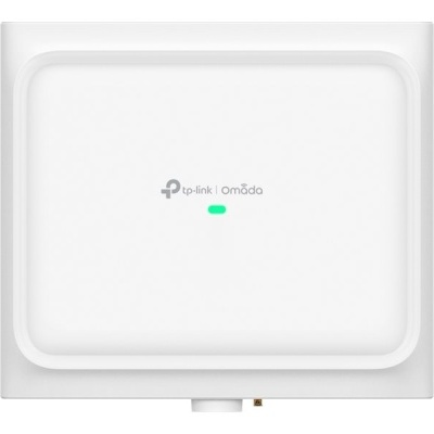 Dispositivo eletrônico branco quadrado TP-Link Omada com luz verde e fundo branco