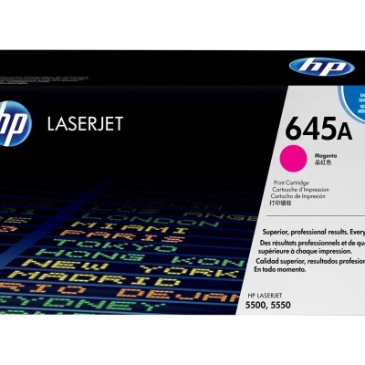 Embalagem de cartucho de impressão HP LaserJet 645A magenta