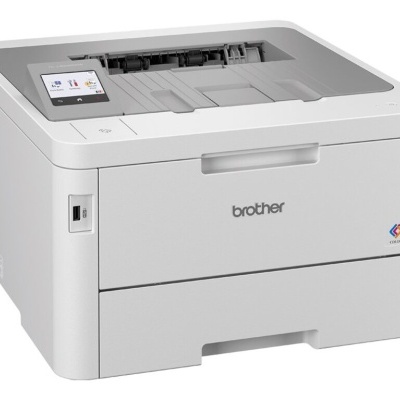 Impressora Brother branca com ecrã tátil colorido e logótipos visíveis