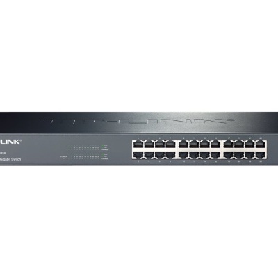 Switch de rede TP-LINK cinza com 24 portas Ethernet