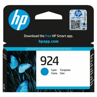Embalagem de tinta HP 924 ciano com borboletas azuis