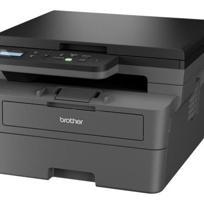 Impressora multifunções Brother preta e cinza escuro com painel digital