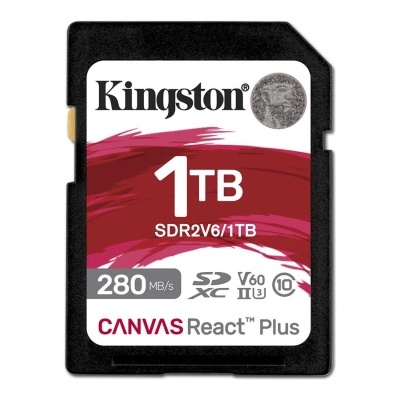Cartão de memória Kingston CANVAS React Plus 1TB com velocidade 280 MB/s