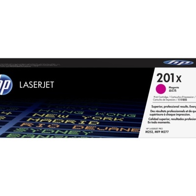 Cartucho de tinta HP LaserJet 201X magenta na embalagem