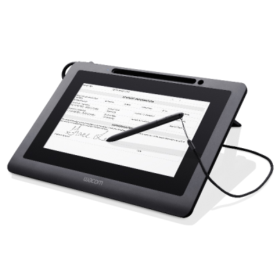 Tableta gráfica Wacom preta com caneta e assinatura digital