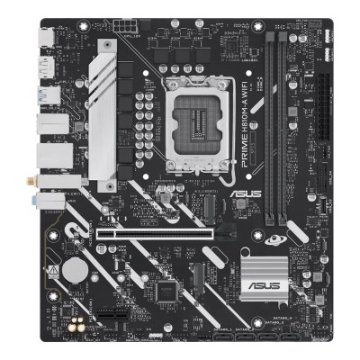 Placa-mãe ASUS PRIME H610M-A WIFI preta com socket LGA 1700 e logos ASUS