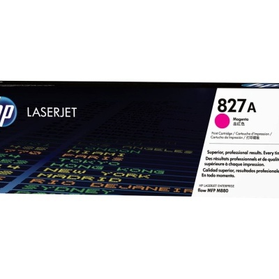 Cartucho de tinta HP LaserJet 827A magenta na embalagem