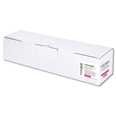 Caixa branca de toner para impressora com etiqueta magenta