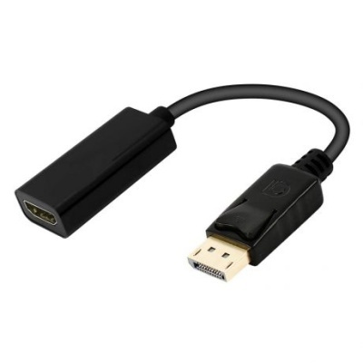 Cabo adaptador preto DisplayPort para HDMI fêmea sobre fundo branco