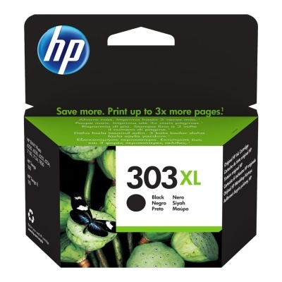 Cartucho de tinta HP 303XL preto em embalagem preta, verde e branca