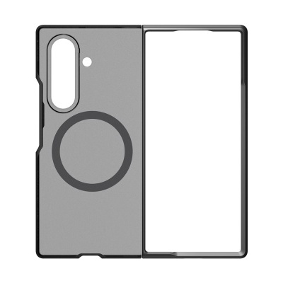 Capa de telemóvel cinza com círculo negro para suporte magnético