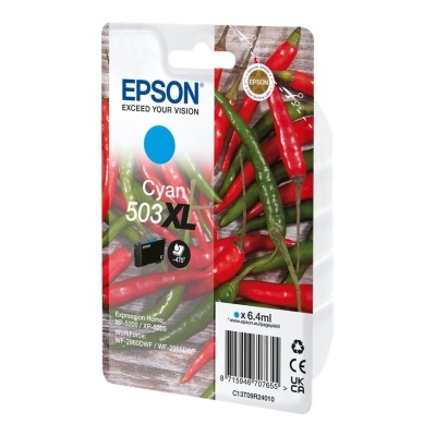 Cartucho de tinta Epson Cyan 503XL em embalagem com imagem de pimentos vermelhos e verdes