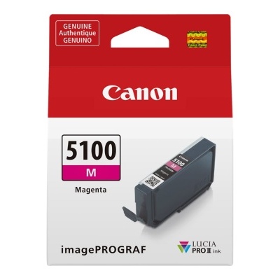 Cartucho de tinta magenta Canon 5100 M para imagePROGRAF em embalagem vermelha e branca