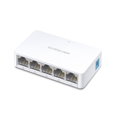 Switch de rede Medialink branco com cinco portas Ethernet