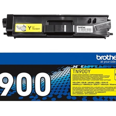 Toner Brother amarelo TN900Y e respetiva caixa azul e preta