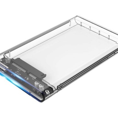 Estojo transparente para disco rígido externo com extremidade azul