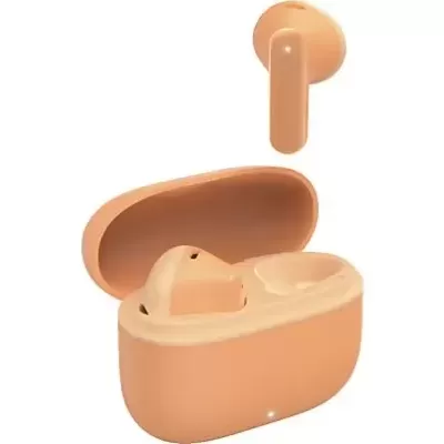 Auscultadores sem fios cor de pêssego com estojo e luz LED