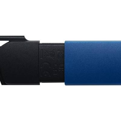 Pen drive USB azul com tampa preta sobre fundo branco