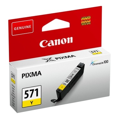 Cartucho de tinta Canon PIXMA 571 Y amarelo na sua embalagem