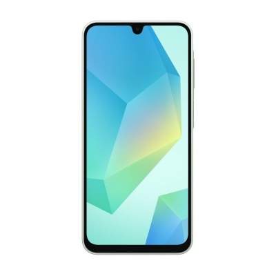 Smartphone com ecrã grande e notch em gota com fundo geométrico colorido