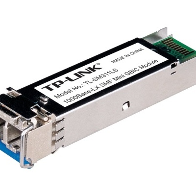 Módulo TP-Link TL-SM311LS em metal com conector de fibra óptica azul