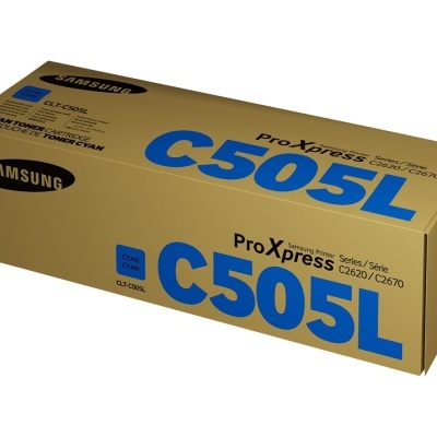 Embalagem de toner Samsung ProXpress C505L preta em cartão castanho