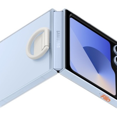 Smartphone dobrável Samsung azul claro com argola e duas câmaras
