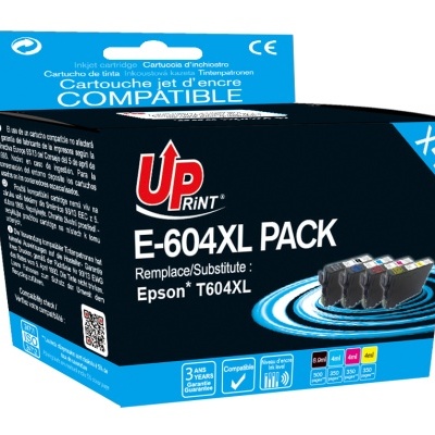 Pack de 4 tinteiros compatíveis Up Print E-604XL para Epson T604XL em embalagem azul e preta