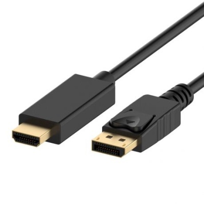 Cabo preto com conetor HDMI e conetor DisplayPort