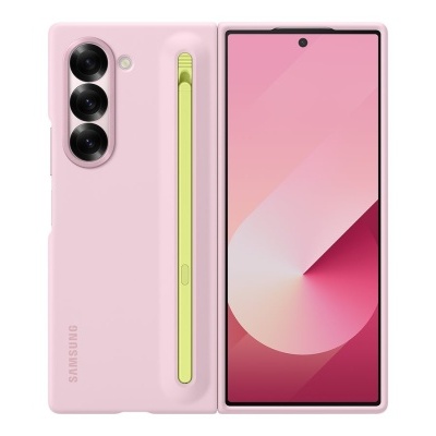 Smartphone Samsung rosa com caneta digital amarela e ecrã frontal grande