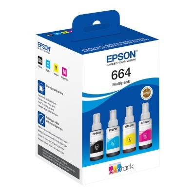 Caixa de tinta Epson 664 Multipack com quatro garrafas coloridas
