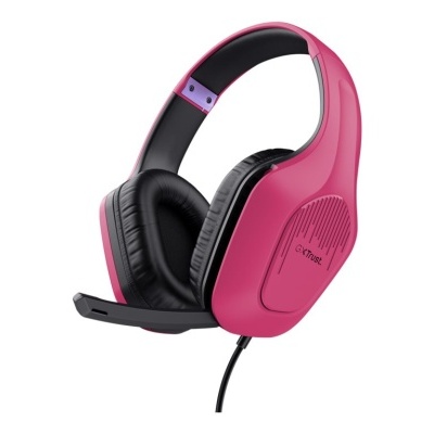 Auricular preto e cor-de-rosa com microfone integrado e cabo