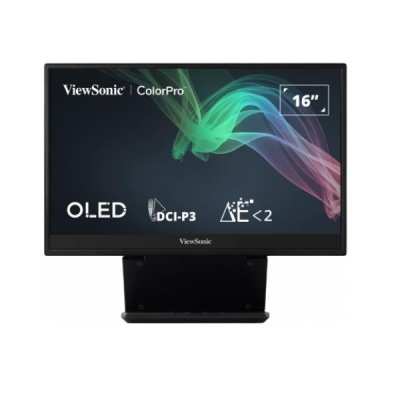 Monitor ViewSonic ColorPro OLED 16 polegadas preto com texto no ecrã