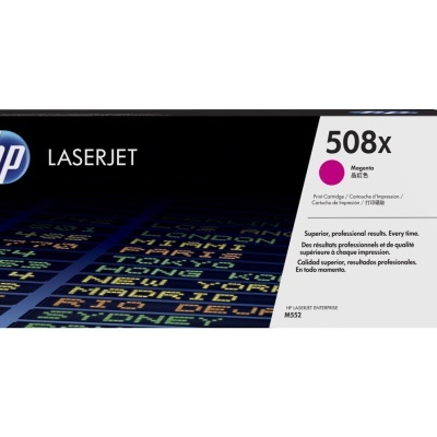 Embalagem de cartucho HP LaserJet 508X magenta preta e branca