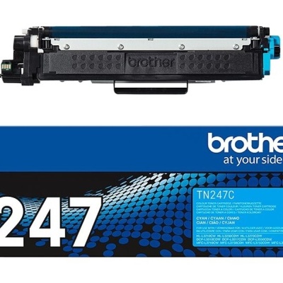 Toner Brother TN247C ciano com embalagem azul e texto branco e preto.