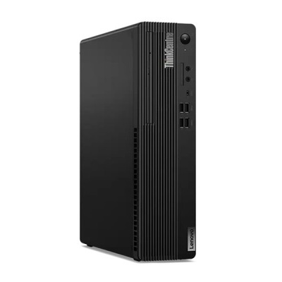 Computador Lenovo ThinkCentre preto, pequeno e compacto para secretária.