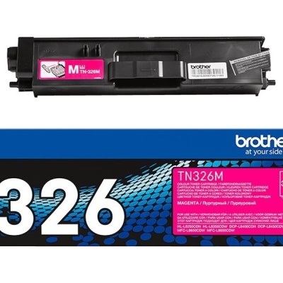 Cartucho de toner Brother TN326M magenta com embalagem azul e rosa