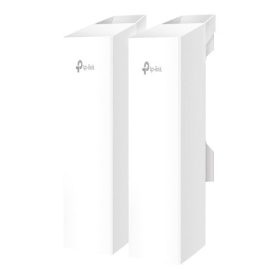 Dois dispositivos Wi-Fi TP-Link brancos minimalistas sobre fundo branco