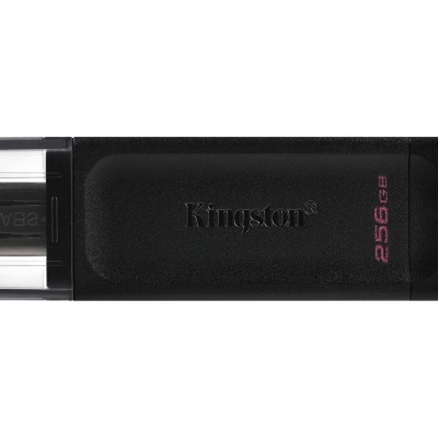 Pen drive preto Kingston 256GB com tampa transparente