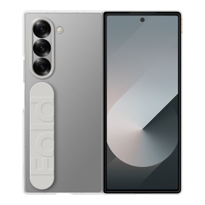 Smartphone prateado com ecrã grande e câmara tripla na parte traseira