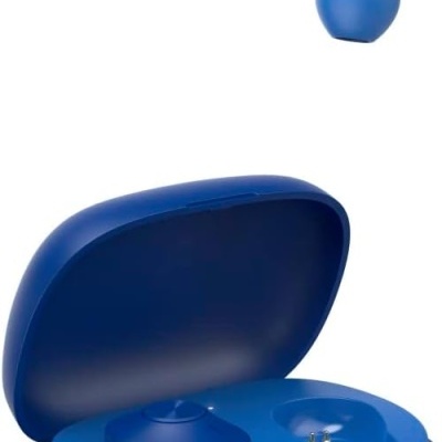 Auriculares intra-auriculares sem fios azuis com estojo de carregamento