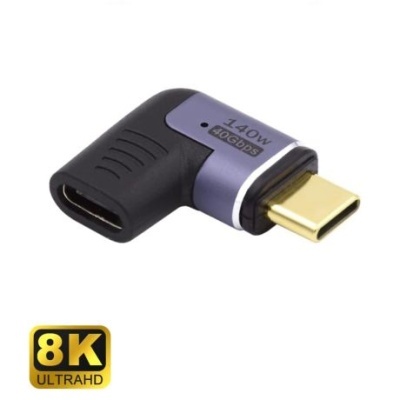 Adaptador HDMI preto e cinzento com conector dourado e texto 140W 40Gbps
