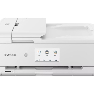 Impressora multifunções Canon branca com painel tátil
