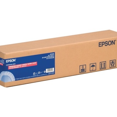 Embalagem retangular de cartão castanho EPSON com etiqueta azul para consumível de impressora