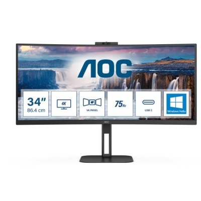 Monitor AOC 34 polegadas com especificações 4K, 75Hz, USB-C, Windows Hello
