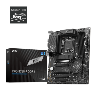 Placa-mãe MSI PRO B760-P DDR4 com caixa e ícone Copper PCB 2oz